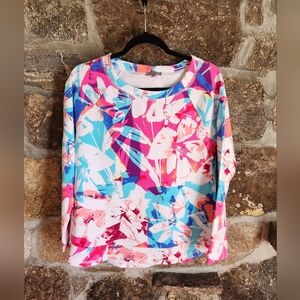 T by Talbots Cozy Crush Tulip Hem UPF+50 Floral pull over UPF 50 Top Size MP